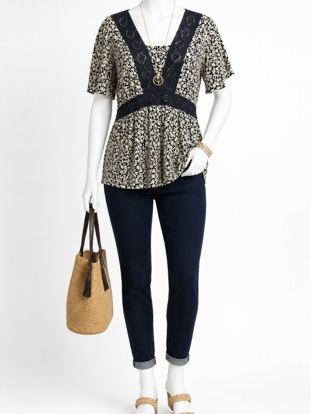 Lane Bryant Black & White Floral Blouse – Size 14 – Gently Used